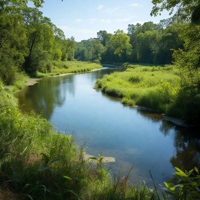 Serene River Flowing Through Green Forest