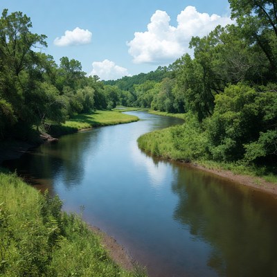 Serene River Winding Through Forest