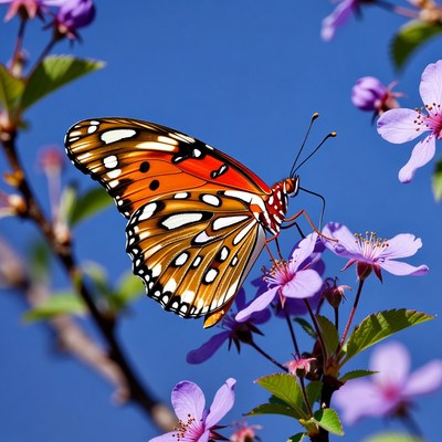 Orange Butterfly on Purple Flowers
