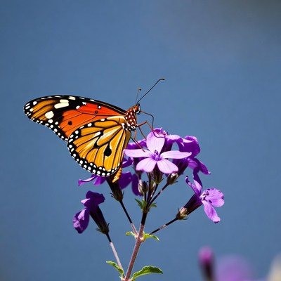 Monarch butterfly on purple flowers