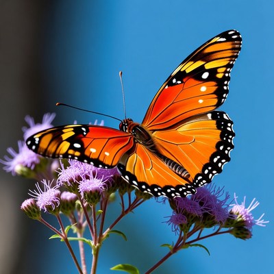 Monarch Butterfly on Purple Flowers