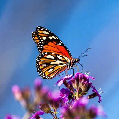 Monarch Butterfly on Purple Flowers
