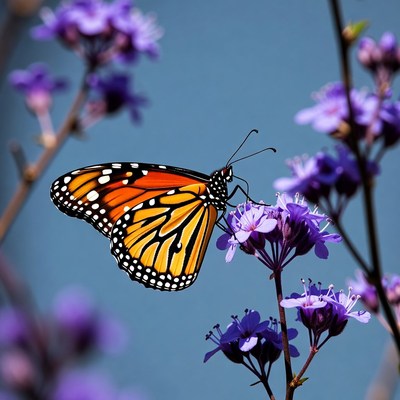 Monarch Butterfly on Purple Flowers