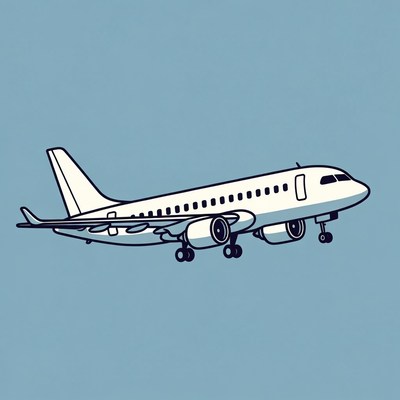 White Airplane Illustration on Blue Background