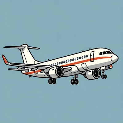 White Airplane Landing Illustration