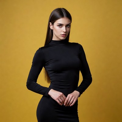 Woman in black turtleneck dress