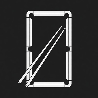 Pool Table with Crossed Cue Sticks