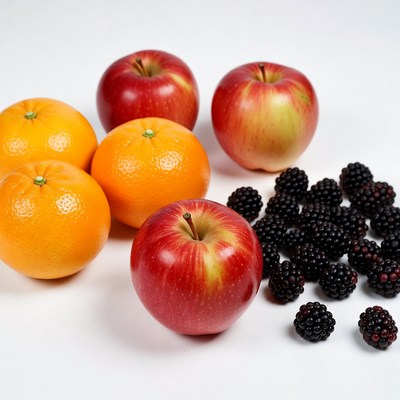 Fresh oranges apples blackberries