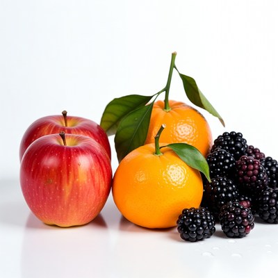 Red Apples Oranges Blackberries Isolated