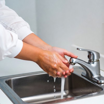 Woman washing hands at sink