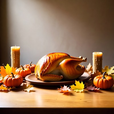 Roast Turkey with Pumpkins and Candles