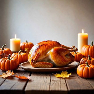Roasted Turkey with Pumpkins and Candles