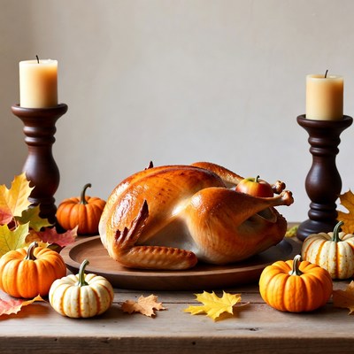 Roasted Turkey with Pumpkins and Candles