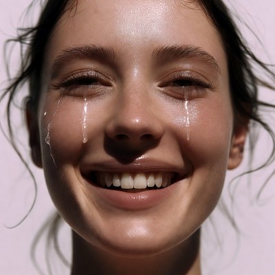 Woman smiling with tears
