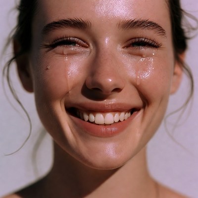 Woman smiling with tears in eyes