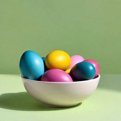 Colorful Easter Eggs in White Bowl