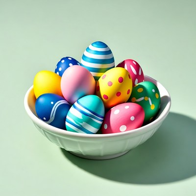 Colorful Easter Eggs in White Bowl
