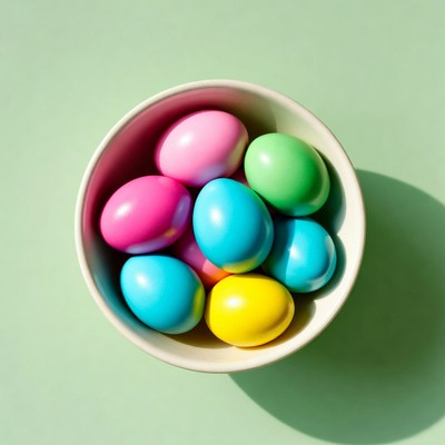 Colorful Easter Eggs in White Bowl