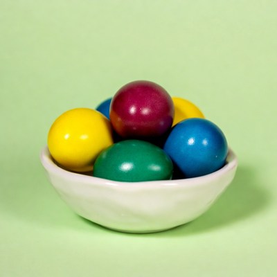 Colorful balls in white bowl