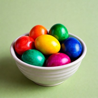 Colorful Easter Eggs in White Bowl