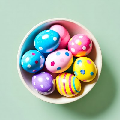 Colorful Easter Eggs in White Bowl