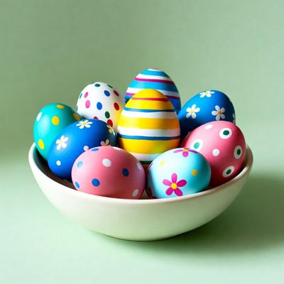 Colorful Easter Eggs in White Bowl