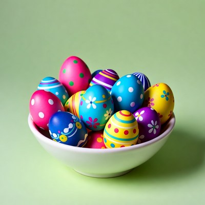 Colorful Easter Eggs in White Bowl