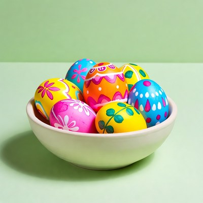 Colorful painted Easter eggs in bowl