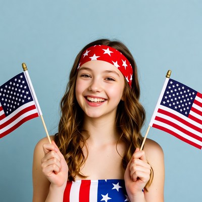 Girl holding American flags