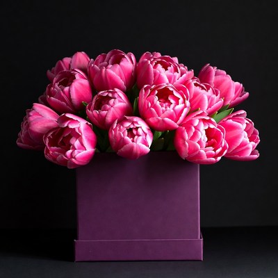 Pink Tulips in Purple Box