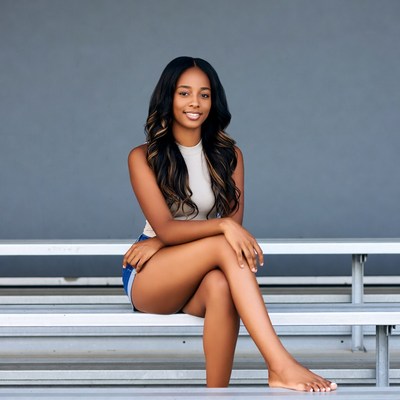 African-American woman sitting on bleachers
