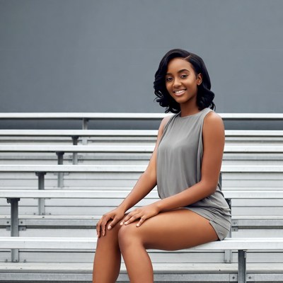 African-American woman sitting on bleachers