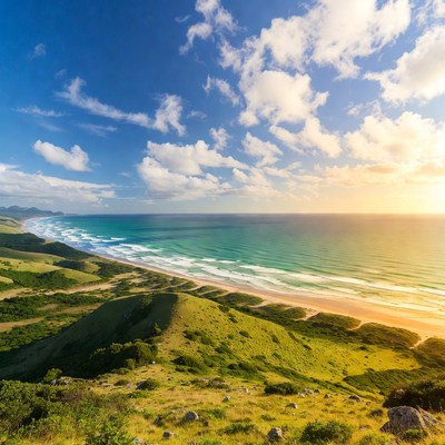 Aerial View of Coastal Beach Cliff Sunset