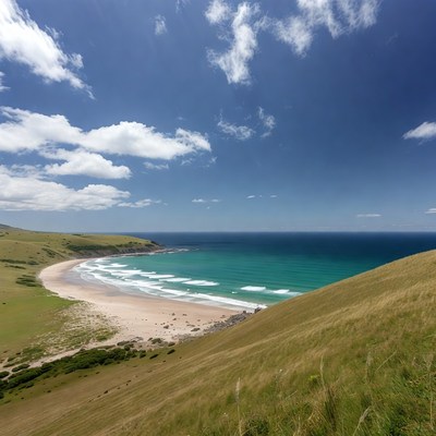 Aerial View Green Hills Turquoise Beach