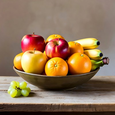 Colorful Fruit Bowl on Wooden Table