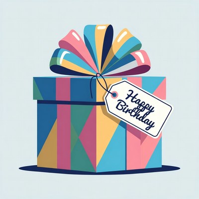 Colorful Gift Box with Happy Birthday Tag