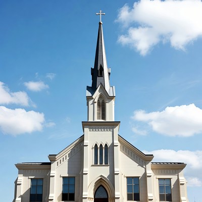 White Church with Steeple and Cross