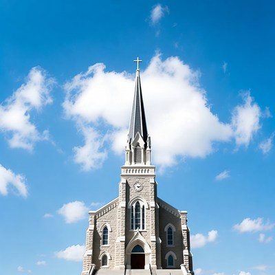 Church steeple against blue sky