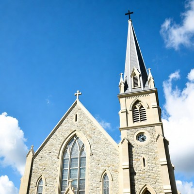 Stone Gothic Church with Crosses