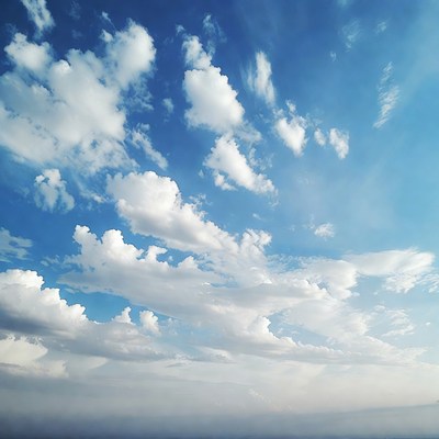 Fluffy white clouds in blue sky