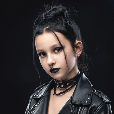 Goth girl in leather jacket