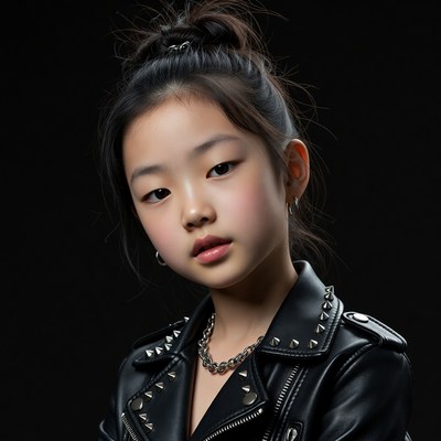 Asian girl in studded leather jacket