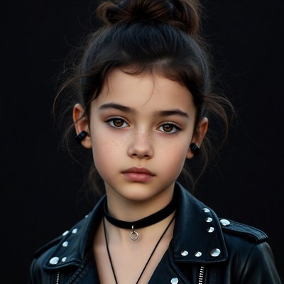 Girl in studded leather jacket