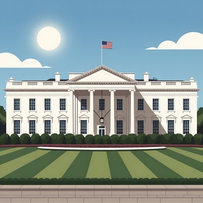 White House illustration with flag