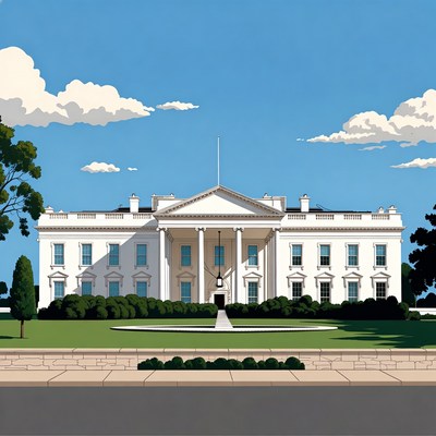 White House illustration on green lawn