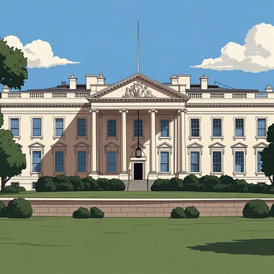 White House illustration on green lawn