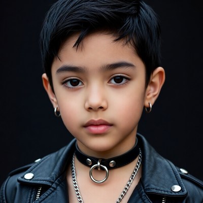 Boy in leather jacket with choker