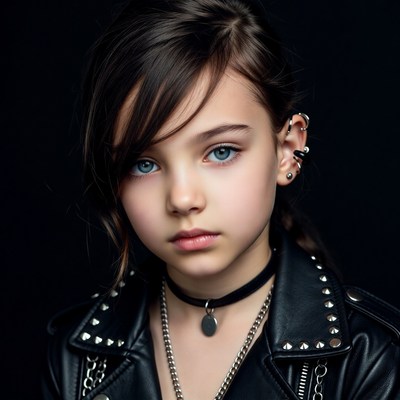 Girl in leather jacket with piercings