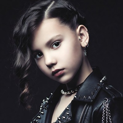 Girl in studded leather jacket