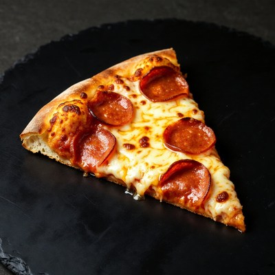 Pepperoni Pizza Slice on Black Slate